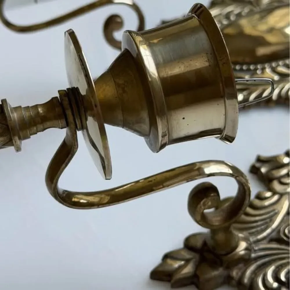 Vintage brass ornate candelabra wall sconce set of 2